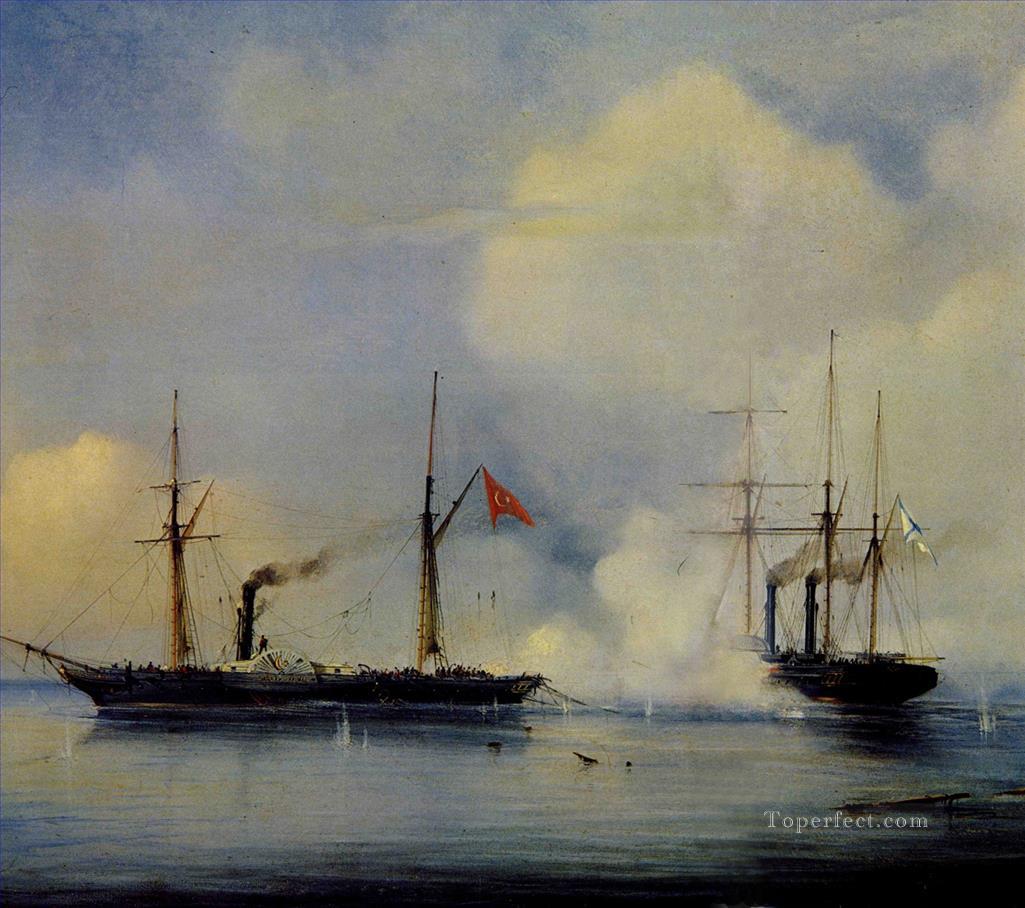Action between Russian steam firgate Vladimir and Turkish Pervaz in Bahri warships Oil Paintings